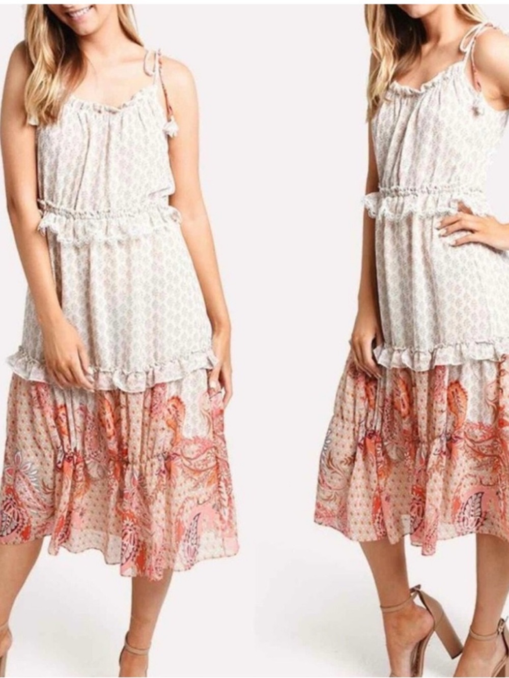 Misa los Angeles Tie-Shoulder Midi Dress in Blush Paisley